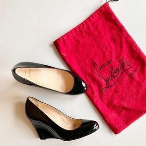 Black Patent Leather Wedge Pumps, Size 37.5